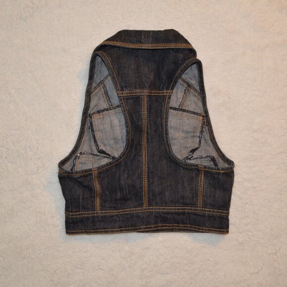 Max Rave dark denim crop vest with 4 pockets, shirt collar and racerback size S - Picture 10 of 13